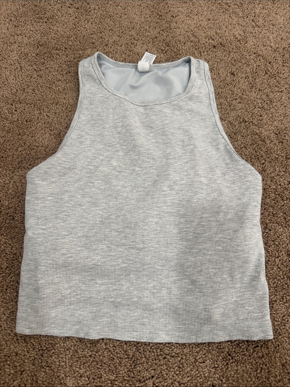 Yogalicious Light Gray Ribbed High-Neck Tank Top